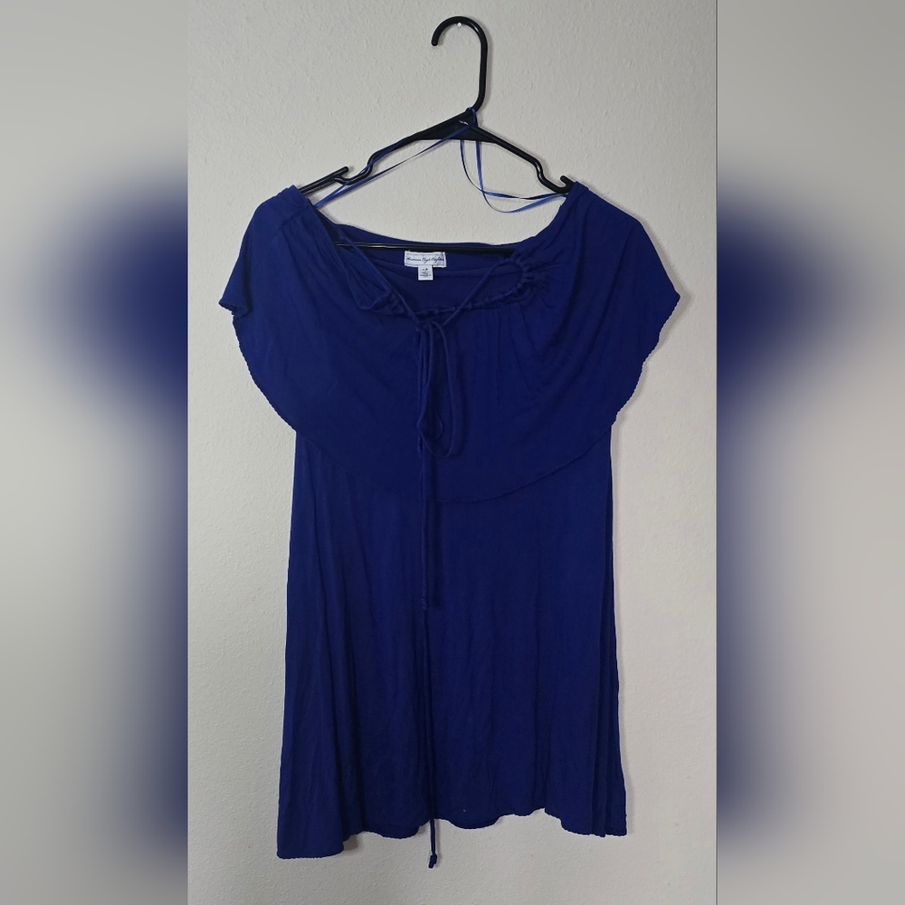 American Eagle Blue Lace Up Short Sleeve Top Small